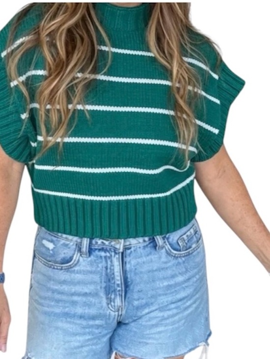 Zenana Outfitters Sweaters - Women’s Zenana Green/White Striped Mock neck Sweater Size Small chunky knit